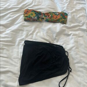 Floral Bandeau Top and Black Wrap Skirt